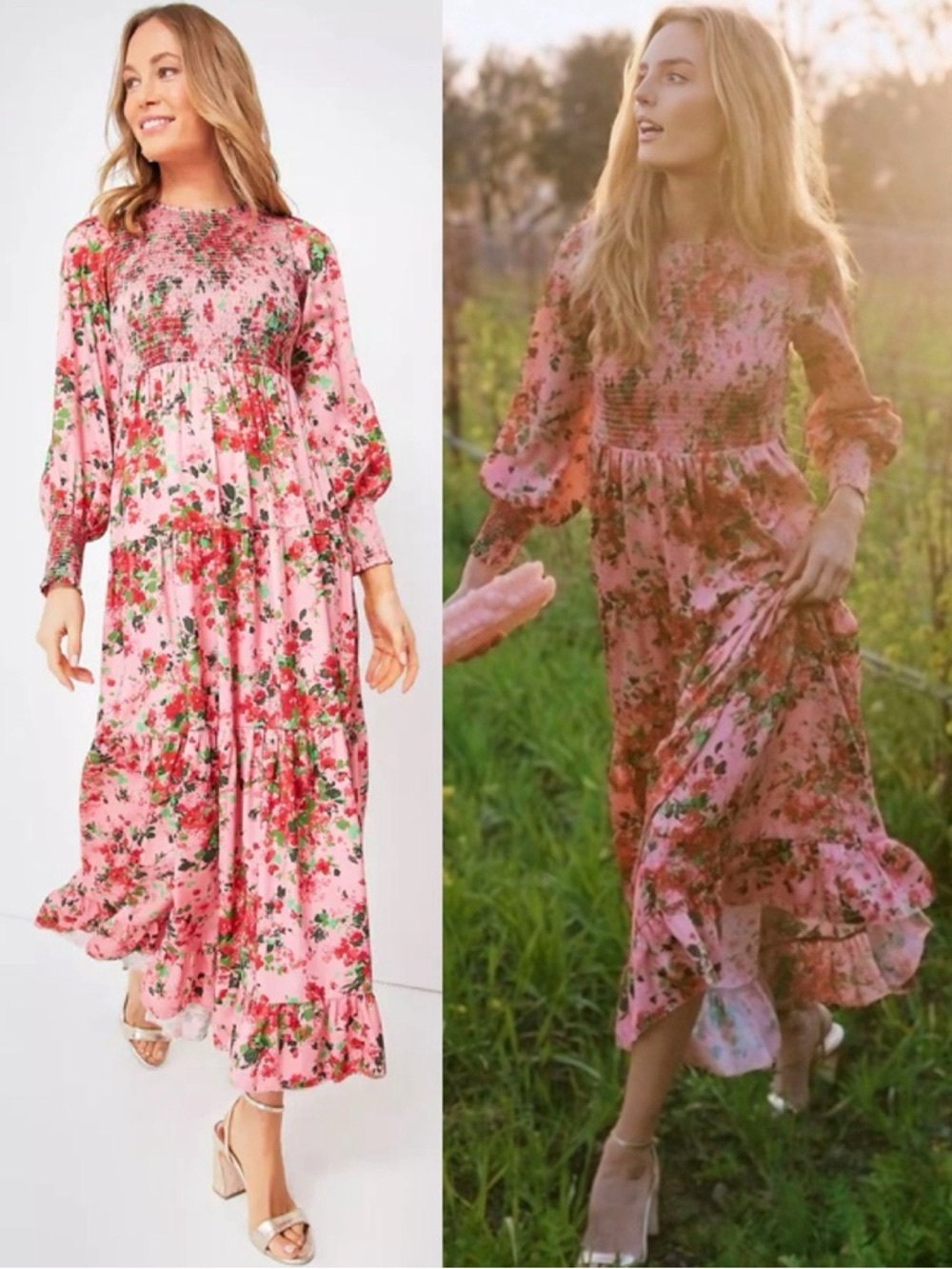 Tuckernuck Peony Meadows Libby Dress Pink Floral Smocked Maxi S